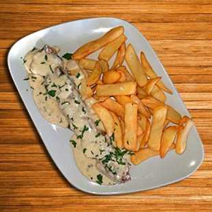 Lendenspieß in Knoblauchsauce